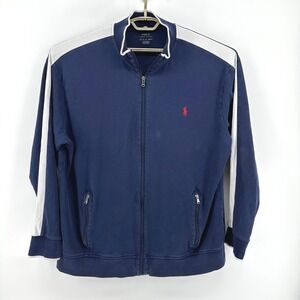 Polo Ralph Lauren Mens XLT Tall Navy Blue White Stripe Full Zip Track Jacket